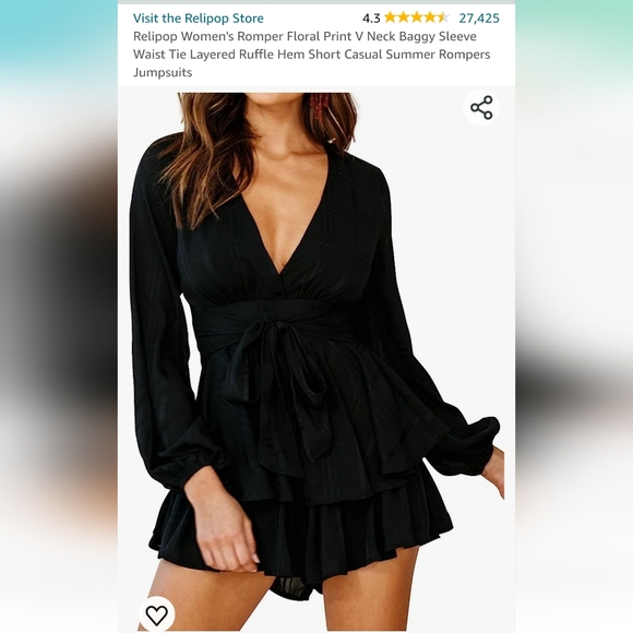 Relipop Black Long Sleeve Romper - Picture 2 of 6